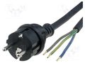 Cable; 3x1mm2; CEE 7/7 (E/F) plug,wires; rubber; Len: 3m; black JONEX S3RR-3/10/3BK