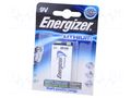 Battery: lithium; 6F22; 9V; non-rechargeable; 17.5x26.5x49.2mm ENERGIZER BAT-6F22/EG