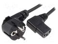 Cable; 3x1mm2; PVC; 3m; black; 10A; 250V; Core: Cu; Type: Uni-Schuko LIAN DUNG SN312-3/10/3.0B