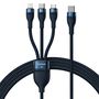 3in1 USB cable Baseus Flash Series 2, USB-C + micro USB + Lightning, 100W, 1.5m (blue), Baseus CASS030203