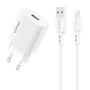 Network charger VFAN E01, 1x USB, 2.4A + Lightning cable (white), Vipfan E01S-LT