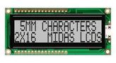 DISPLAY, ALPHANUMERIC, 16X2, NOBACKLIGHT MC21605G6W-GPR-V2
