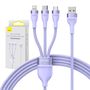 3in1 USB cable Baseus Flash II Series, USB-C + micro USB + Lightning, 66W, 1.2m (Purple), Baseus CASS040005