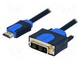 Cable; DVI-D (18+1) plug,HDMI plug; PVC; HDMI 1.3; EDID,HDCP LOGILINK CHB3105
