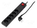 Plug socket strip: protective; Sockets: 5; 230VAC; 10A; black JONEX PS-5P-BL-3
