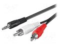 Cable; Jack 3.5mm 3pin plug,RCA plug x2; 15m; black Goobay CABLE-458/15