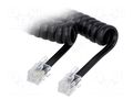 Cable: telephone; coiled,interlaced; RJ9 plug,both sides; black BQ CABLE TEL-4C-05T-BK