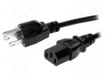 Cable; 3x18AWG; IEC C13 female,NEMA 5-15 (B) plug; PVC; 3m; black LIAN DUNG SN22-3/18/3BK