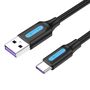 USB 2.0 A to USB-C Cable Vention CORBI 5A 3m Black PVC, Vention CORBI