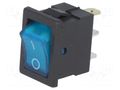 ROCKER; SPST; Pos: 2; ON-OFF; 3A/250VAC; blue; neon lamp; 35mΩ NINIGI RSSM101A2C3BU