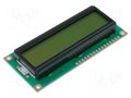 Display: LCD; alphanumeric; STN Positive; 16x2; yellow-green; LED RAYSTAR OPTRONICS RC1602B-YHY-CSVD