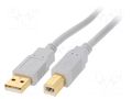 Cable; USB 2.0; USB A plug,USB B plug; gold-plated; 1m; grey BQ CABLE CAB-USBAB/1.0G