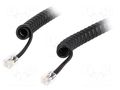 Cable: telephone; coiled,interlaced; RJ9 plug,both sides; black BQ CABLE TEL-4C-10T-BK