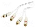 Cable; RCA plug x2,both sides; 1m; white; for amplifier 4CARMEDIA RCA-WH2.100
