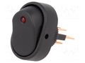 ROCKER; SPST; Pos: 2; ON-OFF; 15A/24VDC; black; LED; R13-133-DC; oval SCI R13133L01BBRL2