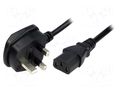 Cable; 3x1mm2; BS 1363 (G) plug,IEC C13 female; PVC; 2.5m; black SCHURTER 6044.0215