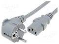 Cable; 3x1mm2; CEE 7/7 (E/F) plug angled,IEC C13 female; PVC; 3m LIAN DUNG SN311-3/10/3GY
