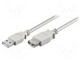 Cable; USB 2.0; USB A socket,USB A plug; 3m; grey; 480Mbps Goobay CAB-EXT/3