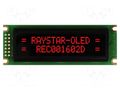 Display: OLED; alphanumeric; 16x2; Dim: 85x30x10mm; red; PIN: 14 RAYSTAR OPTRONICS REC001602DRPP5N01