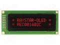 Display: OLED; alphanumeric; 16x2; Dim: 85x36x10mm; red; PIN: 16 RAYSTAR OPTRONICS REC001602CRPP5N01