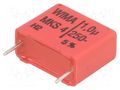 Capacitor: polyester; 1uF; 160VAC; 250VDC; 15mm; ±5%; 8x15x18mm; MKT WIMA MKS4-1U/250-R-5%