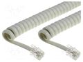 Cable: telephone; coiled,interlaced; RJ9 plug,both sides; ivory BQ CABLE TEL-4C-02T-IV