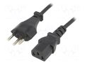 Cable; 3x0.75mm2; IEC C13 female,SEV-1011 (J) plug; PVC; 1.8m ESPE KAB-SWI-P3-1.8-BK