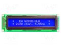 Display: LCD; alphanumeric; STN Negative; 20x2; blue; 116x37mm; LED DISPLAY VISIONS EAW202B-NLW