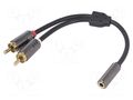 Cable; Jack 3.5mm 3pin socket,RCA plug x2; 0.2m; black; shielded 4CARMEDIA HQ-1/2-0.20