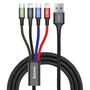 Baseus cable USB 4in1 2x Lightning / USB Type C / micro USB cable in nylon braid 3.5A 1.2m black (CA1T4-A01), Baseus 6953156278486 6953156278486