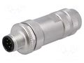 Connector: M12; plug; male; PIN: 8; 30V; shielded; gold-plated; 1.5A BINDER 99-1487-812-08