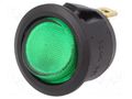 ROCKER; SPST; Pos: 2; ON-OFF; 20A/14VDC; green; LED; R13-112-DC; 14V SCI R13-112B-02-BG