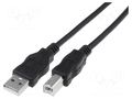 Cable; USB 2.0; USB A plug,USB B plug; nickel plated; 0.5m; black DIGITUS AK-300105-005-S