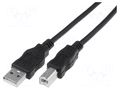 Cable; USB 2.0; USB A plug,USB B plug; nickel plated; 3m; black DIGITUS AK-300105-030-S