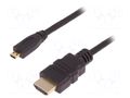 Cable; HDMI plug,micro HDMI plug; PVC; HDMI 1.4; 3m; black; black QOLTEC QOLTEC-50401