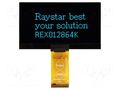 Display: OLED; graphical; 2.7"; 128x64; Dim: 73x41.86x2.15mm; blue RAYSTAR OPTRONICS REX012864KSPP3N0