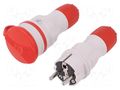 Connector: AC supply; male,female; socket,plug; 2P+PE; 250VAC; 16A PLASTROL ZWG-54/GR-RD