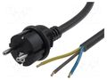 Cable; 3x2.5mm2; CEE 7/7 (E/F) plug,wires; PVC; 5m; black; 16A JONEX S2-3/25/5BK