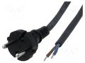 Cable; 2x1mm2; CEE 7/17 (C) plug,wires; rubber; Len: 2m; black; 16A JONEX S8RR-2/10/2BK