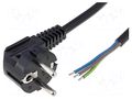 Cable; 3x1.5mm2; CEE 7/7 (E/F) plug angled,wires; PVC; 4m; black LIAN DUNG S3-3/15/4BK