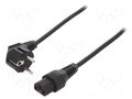 Cable; CEE 7/7 (E/F) plug angled,IEC C13 female; PVC; 2m; black IEC LOCK IEC-EL182S