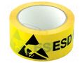 Tape: warning; L: 33m; W: 50mm; Thk: 95um; PVC ELME ESD-TAPE1