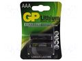 Battery: lithium; AAA; 1.5V; non-rechargeable; 2pcs. GP BAT-FR3-GP/BL2