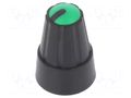Knob; miniature; plastic; Øshaft: 6mm; Ø13x19mm; black; green SR PASSIVES GTC6M-13X19-355C