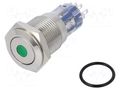 Switch: vandal resistant; DPDT; 3A/250VAC; IP67; ON-(ON); green BULGIN MP0045/1E1GN220S