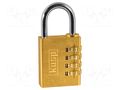Padlock; shackle,combination code; brass; A: 40mm; B: 27mm; C: 6mm KASP KA-K11040D