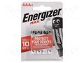 Battery: alkaline; AAA; 1.5V; non-rechargeable; 4pcs; MAX ENERGIZER BAT-LR03/EGM-B4