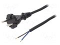 Cable; 2x1.5mm2; CEE 7/17 (C) plug,wires; rubber; 5m; black; 16A PLASTROL W-97196