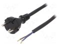 Cable; 2x1mm2; CEE 7/17 (C) plug,wires; rubber; 2m; black; 16A PLASTROL W-97255