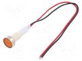 Indicator: LED; flat; yellow; 24VDC; 24VAC; Ø10mm; cables; 200mm NINIGI IND10P-24Y-W